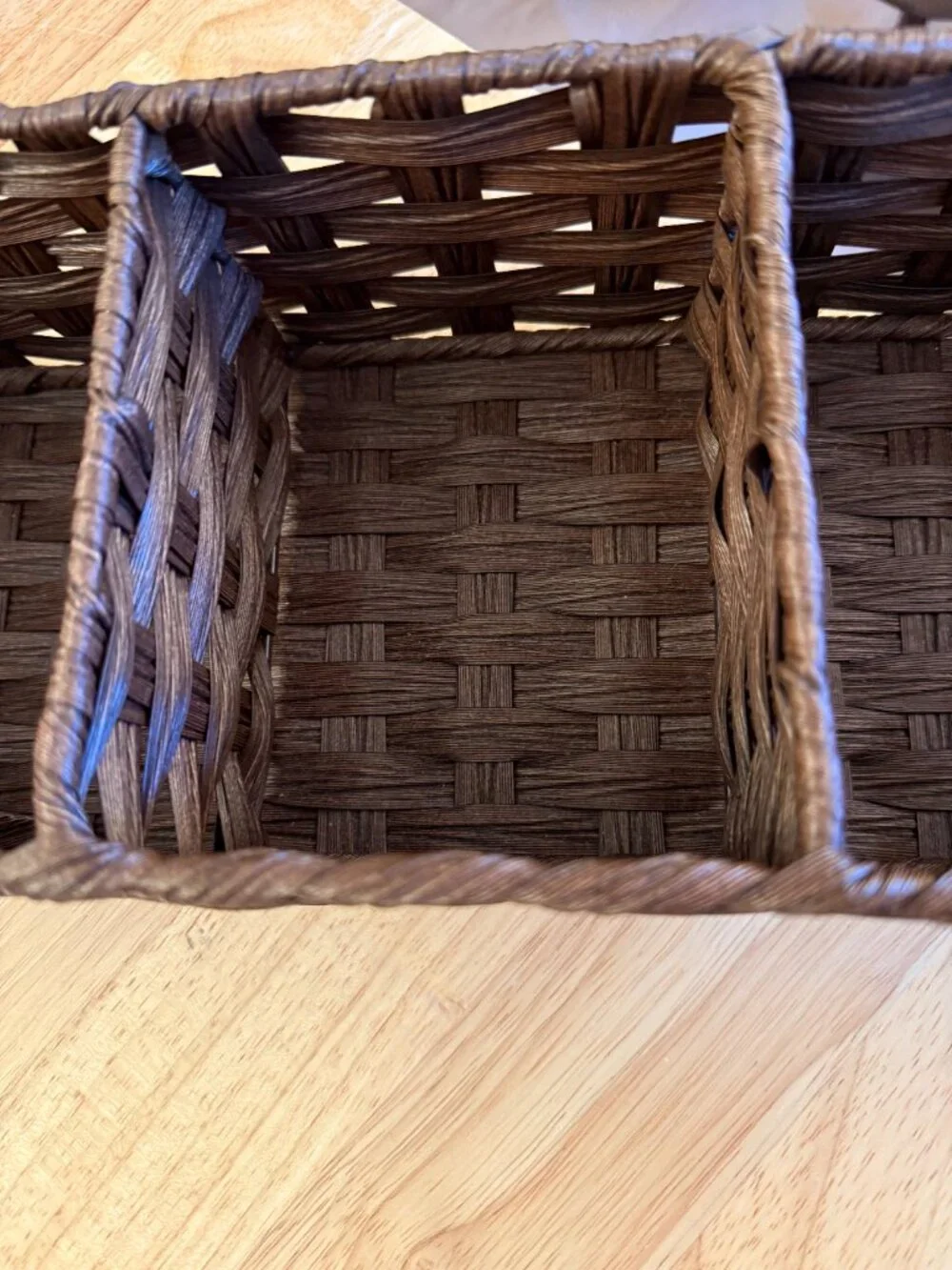 Toilet Tank Topper Paper Basket Woven Plastic Wicker & Metal Organizer Bin Brown